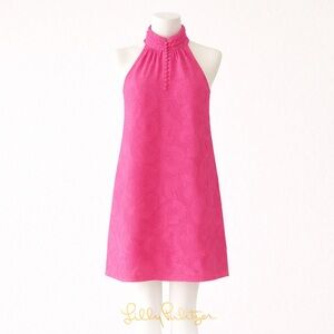 Lilly Pulitzer Pink Textured High Neck Shift Dress Size S